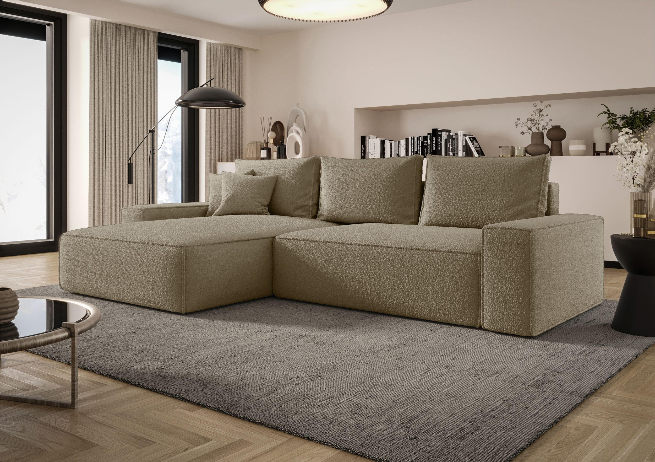 ECKSOFA MONA mit Schlaffunktion QUELLE 18 Links - Hellbraun, Textil (280/185cm) - Bedante