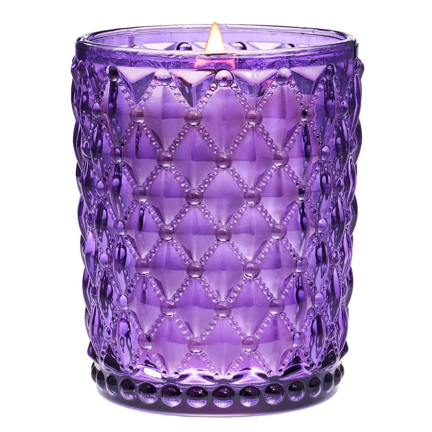 DUFTKERZE Zitrus & Lavendel Holzdocht 500g - Lila, Glas (16.7cm)