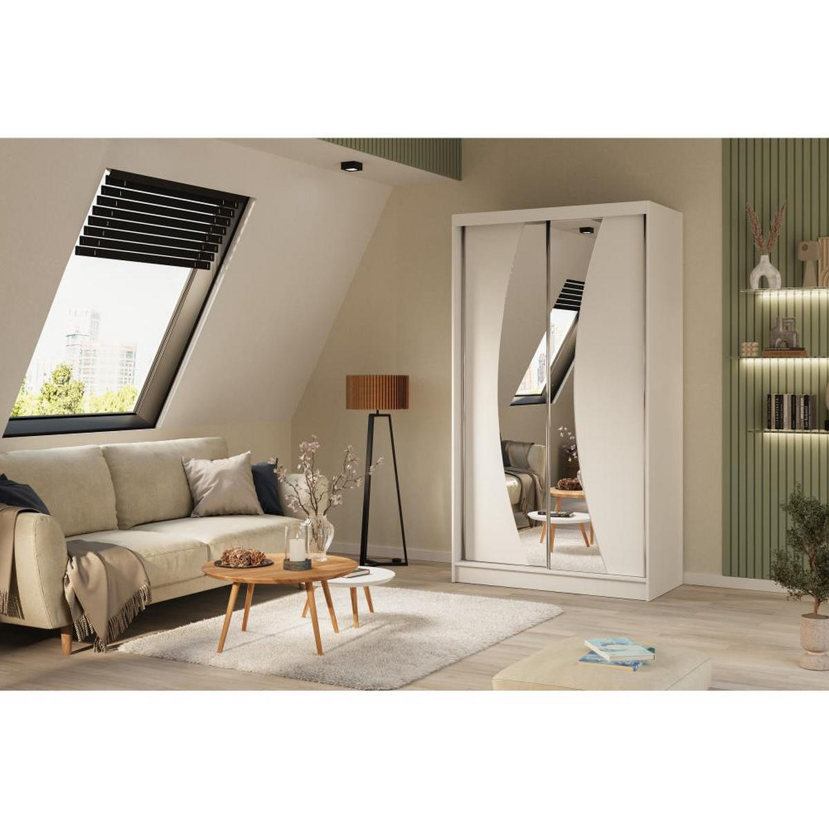 SCHWEBETÜRENSCHRANK Vox 120/216/61 weiß mit Spiegel und Schubladen - Weiß, Holzwerkstoff (120/216/61cm) - Beautysofa