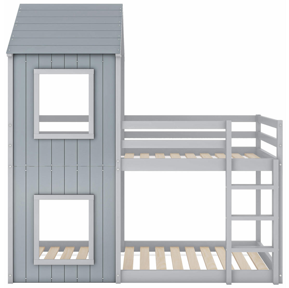 ETAGENBETT aus Kiefer und MDF 90x200 cm Grau mit Sicherheitsgeländer - Grau, Holz (90/200cm) - IVMEU