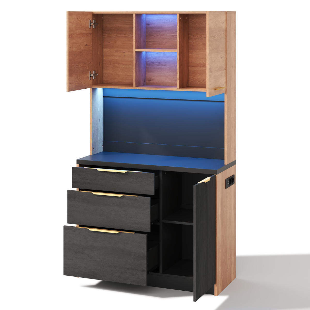 BUFFET 100/40/180 cm neutral aus MDF mit LED - Naturfarben, Holzwerkstoff (100/180/40cm) - OKWISH
