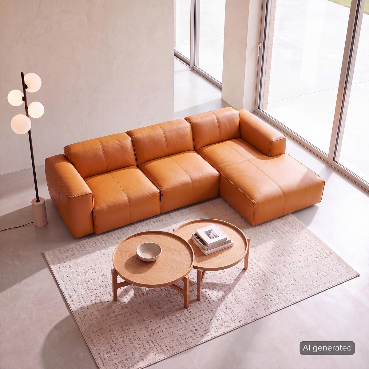 3-SITZER ECKSOFA mit Longchair - Cognac/Schwarz, Leder/Kunststoff (284/173cm) - home24