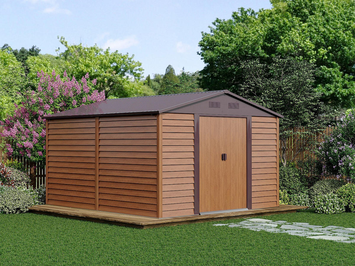 SCHREBERGARTENHAUS - 309 cm x 352 cm - metall - naturfarben dunkel Arsego - Naturfarben, Metall (309/177/352cm) - Vente-Unique