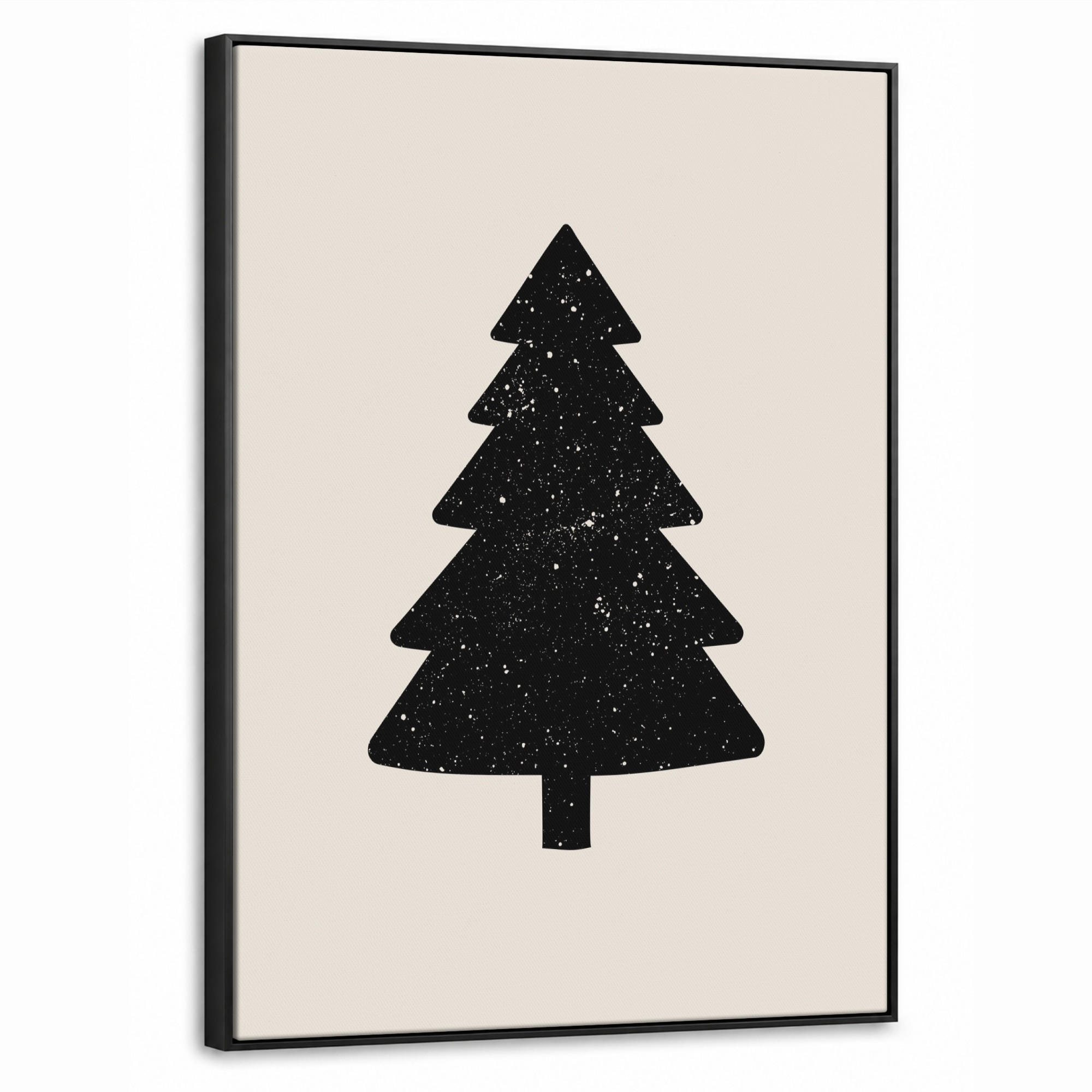 LEINWAND Bilder mit Rahmen - Weihnachtsbaum - Schwarz - Urlaub - Beige - 60x80 - Schwarz, Textil (60/80cm) - MuchoWow