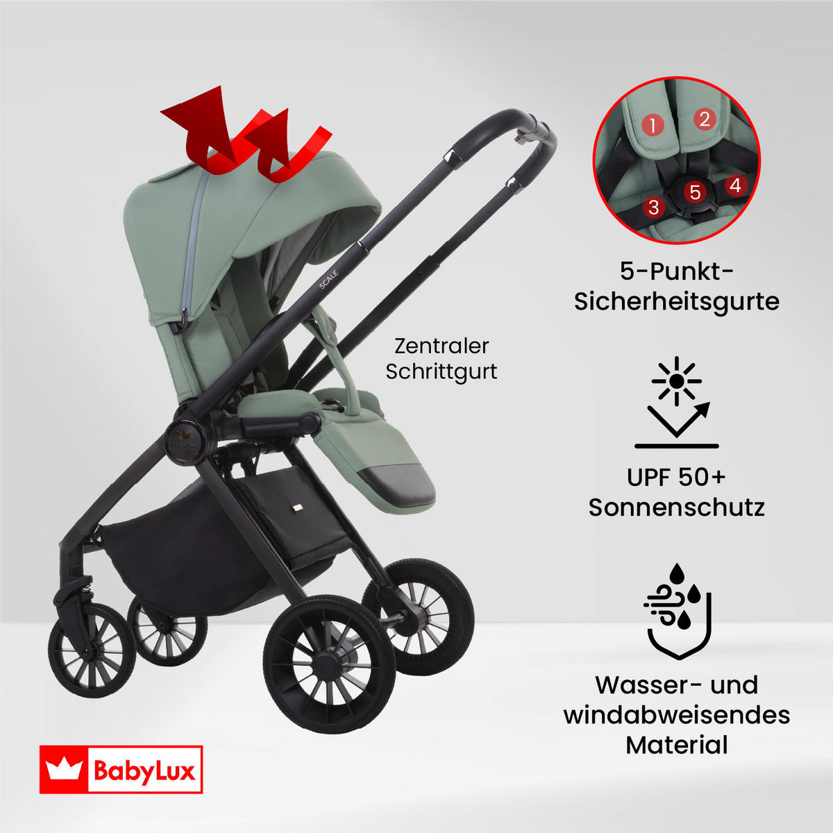 BUGGY Scale, Klein und Leicht, Teleskopische Führung, Kompakt Faltbar, Wickeltasche, Reisetasche - Dunkelgrün/Schwarz, Textil/Metall (58/100cm) - BabyLux