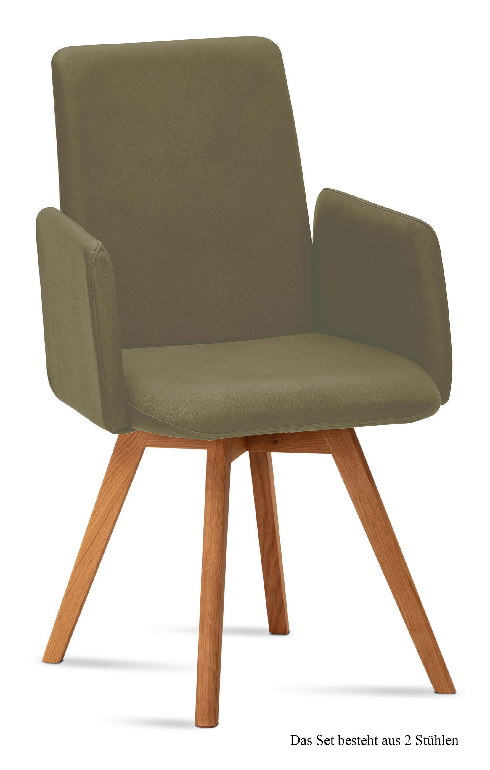 ARMLEHNSTUHL (2er-Set) Dilys 52x92x60 Eiche geölt/Olivgrün - Eichefarben/Olivgrün, Kunststoff (60/92/52cm) - 58aufmkessel