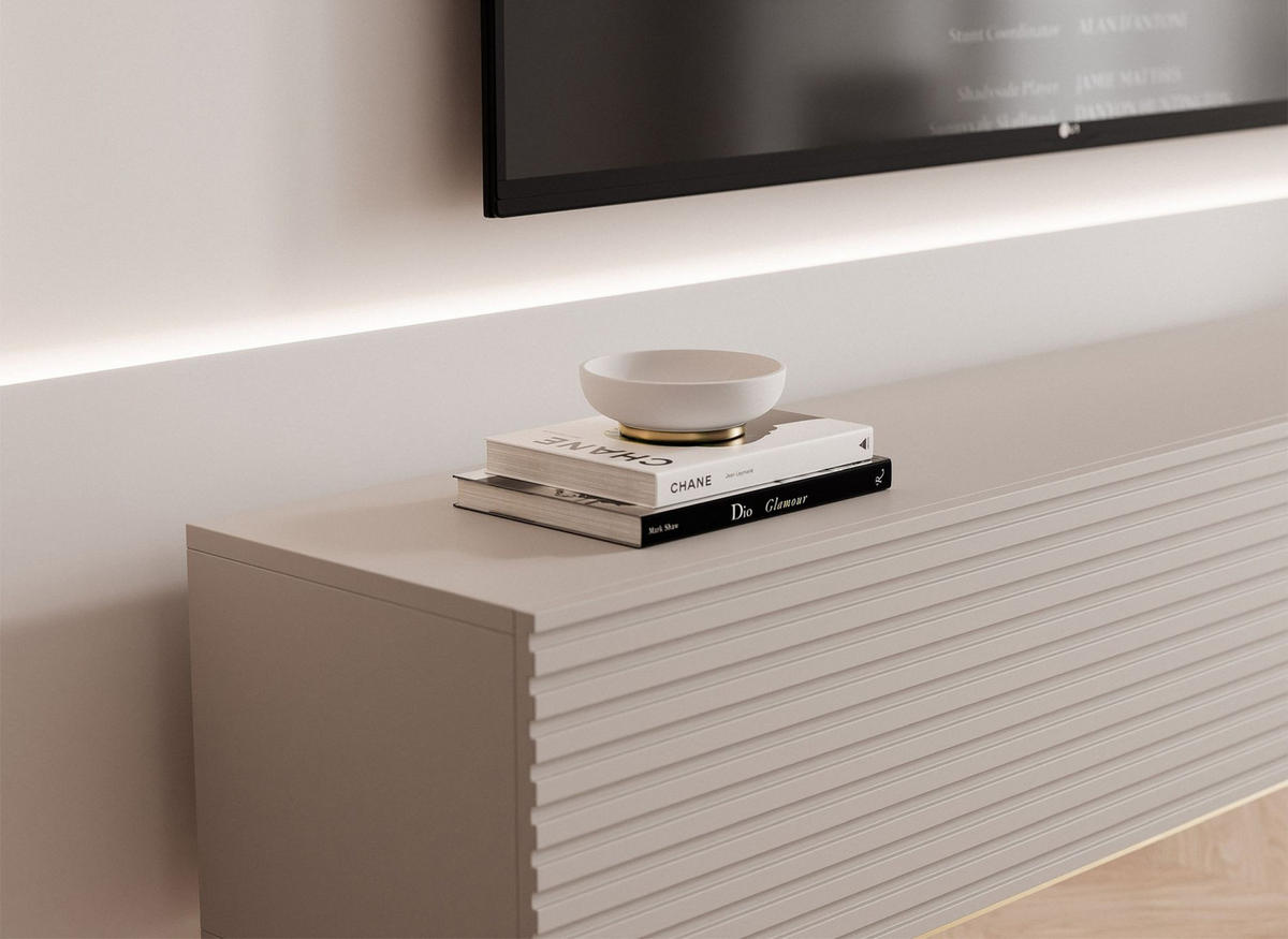 TV-LOWBOARD Linearis Kaschmirgrau 175 cm - Taupe/Goldfarben, Holzwerkstoff/Metall (175/46.2/30cm) - Selsey