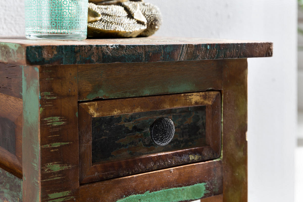 BEISTELLTISCH – Mango Massivholz Braun mit Schublade Shabby Chic - Braun, Holz (30/30/50cm) - KADIMA DESIGN