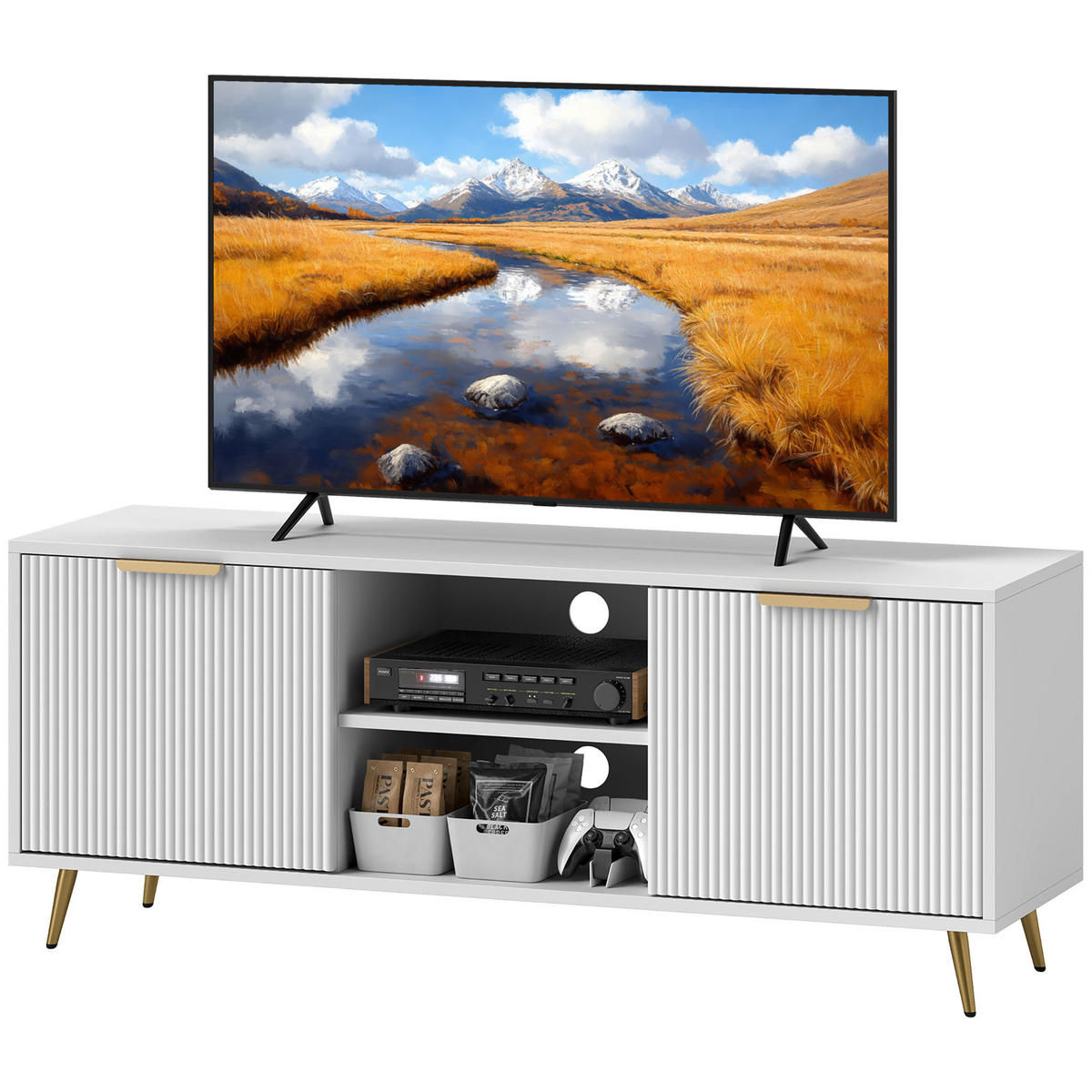 TV-MÖBEL Weiß 1 Stück - Weiß, Holzwerkstoff (120/48/35cm) - GiPP