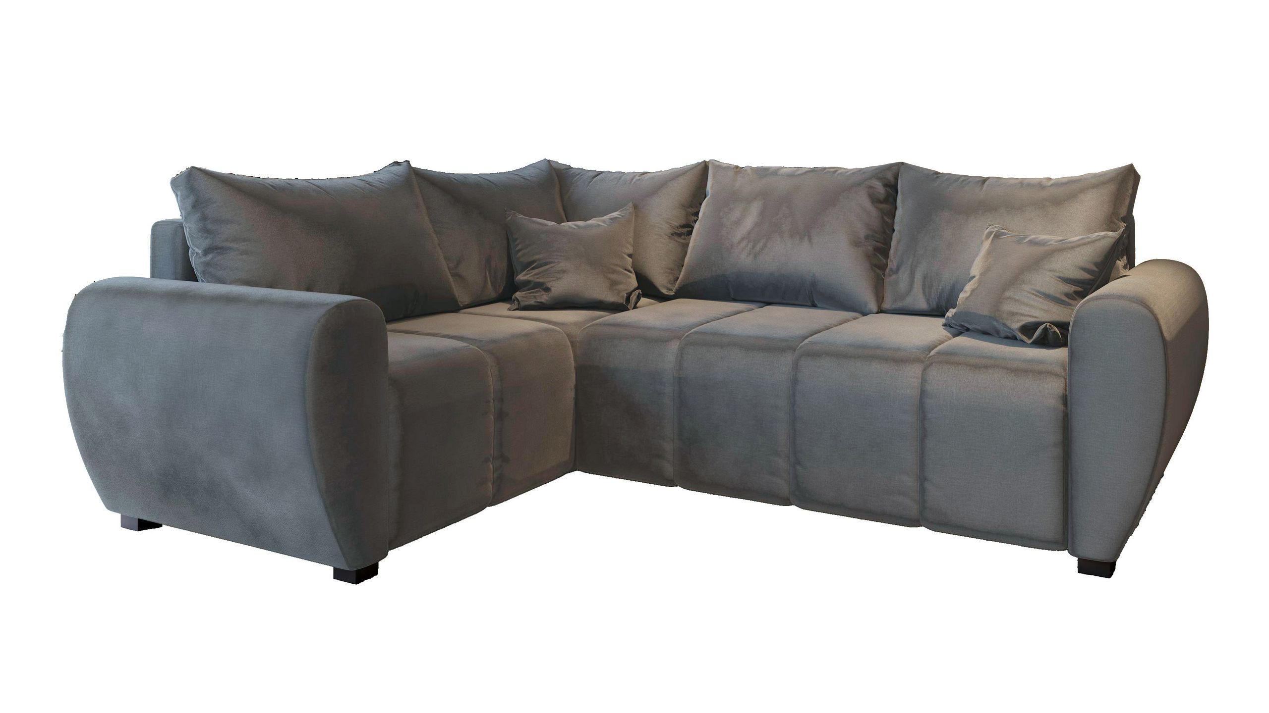 ECKSOFA MADISON L L-S Grau Plüsch-Stoff mit Schlaffunktion - Grau, Holz (235/175cm) - MASSENO