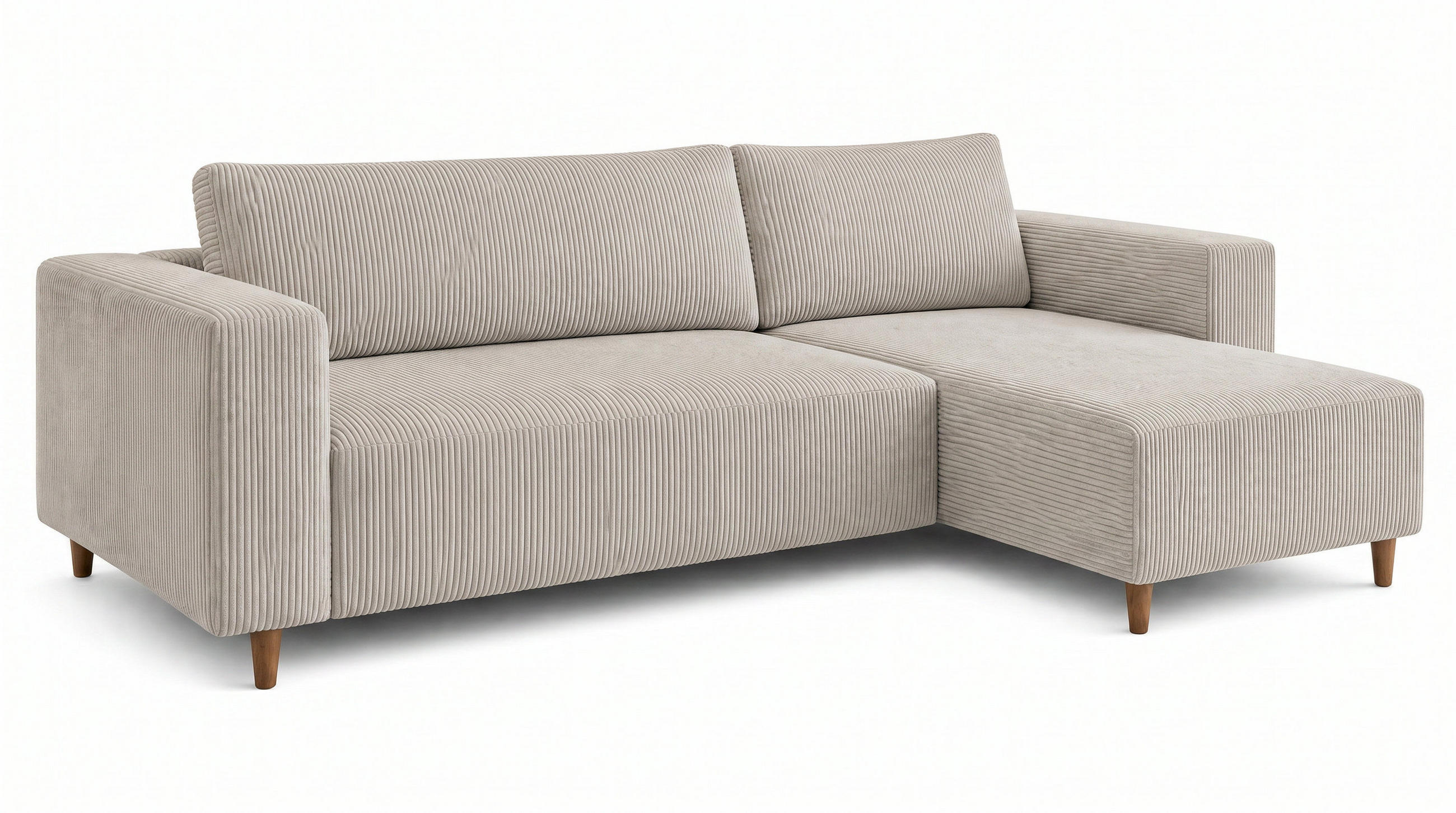 ECKSOFA RIO mit Schlaffunktion und Bettkasten, Farbe: Hellgrau, Cordstoff, Ottomane Universal - Hellgrau, Textil (249/142cm) - Marpur