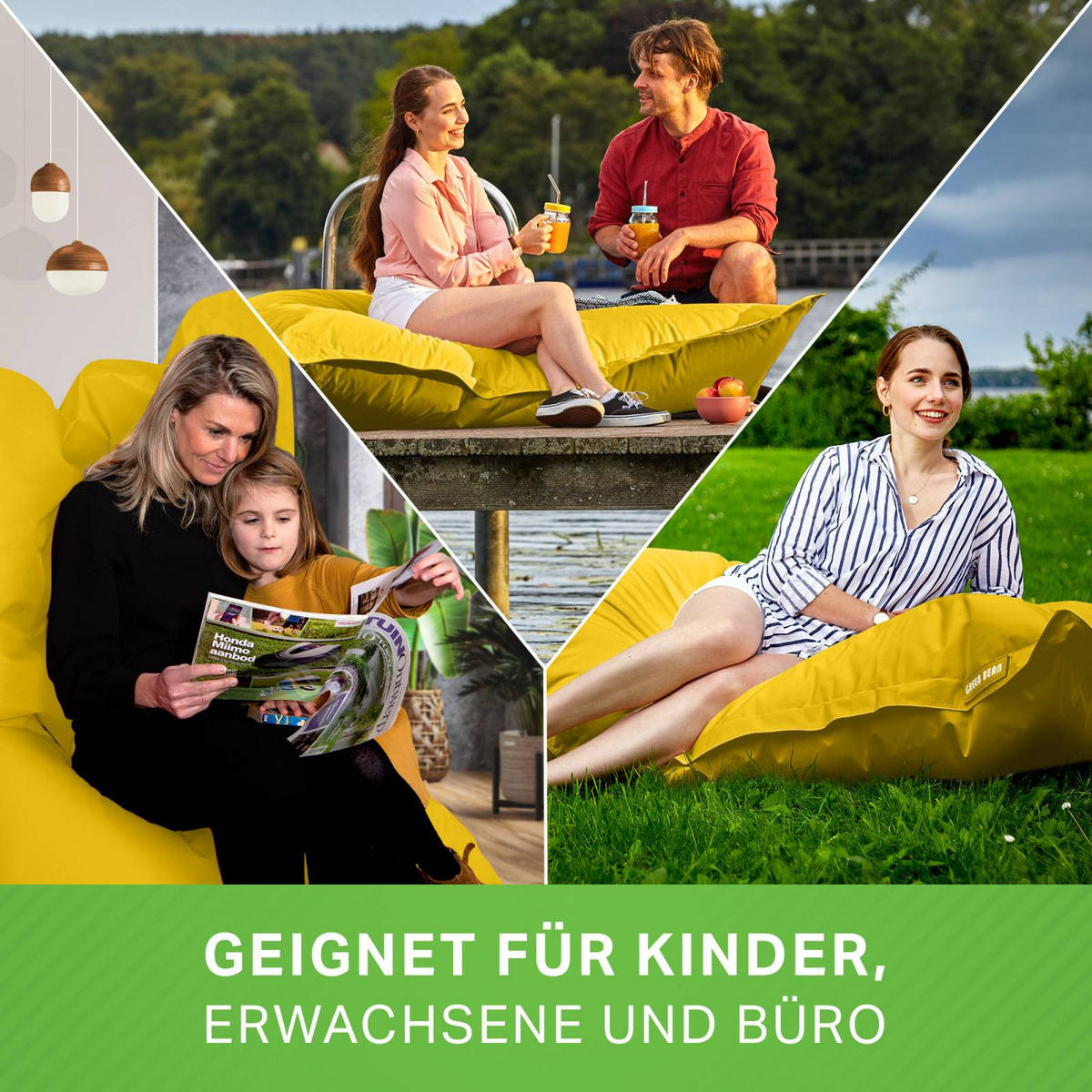 RIESEN-SITZSACK "Square" 140x180cm 380 L - Gelb, Textil (140/25/180cm) - Green Bean