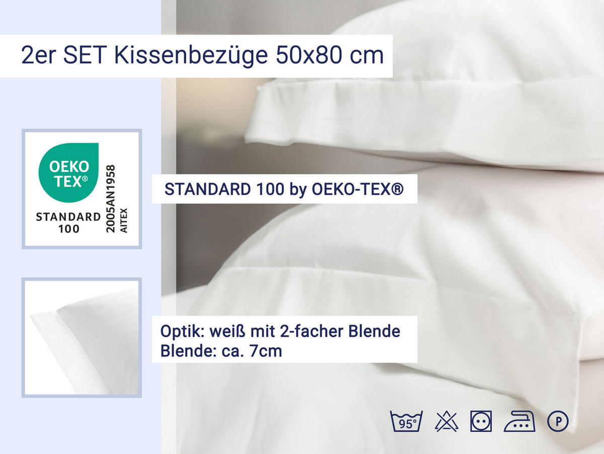 KISSENBEZUG, 2er-Set, 50x80 cm, 100% Baumwolle, Weiß - Weiß, Textil (50/93cm) - Zollner