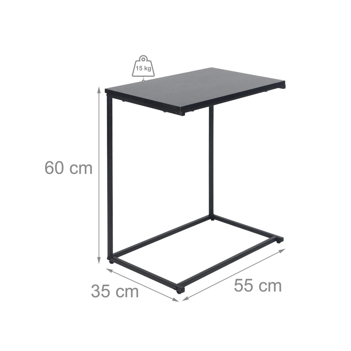 BEISTELLTISCH - Schwarz, Holzwerkstoff/Metall (35/55/60cm) - Relaxdays