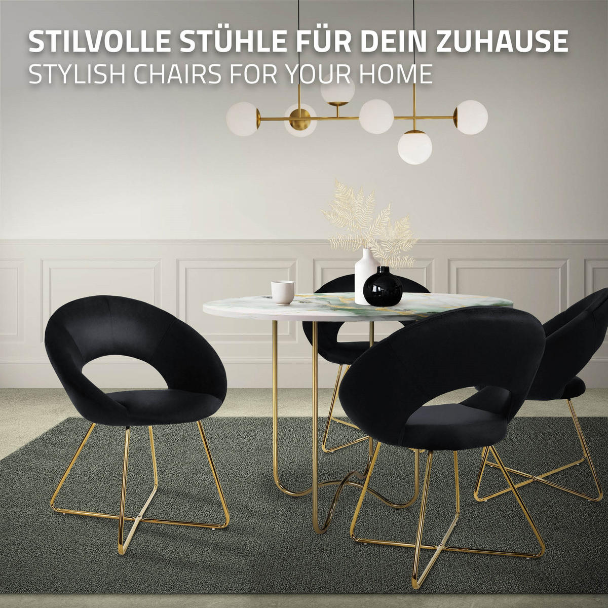 JÍDELNÍ ŽIDLE, sada 4 ks, černý samet - černá/zlatá, kov (53/77/64cm) - ML-DESIGN
