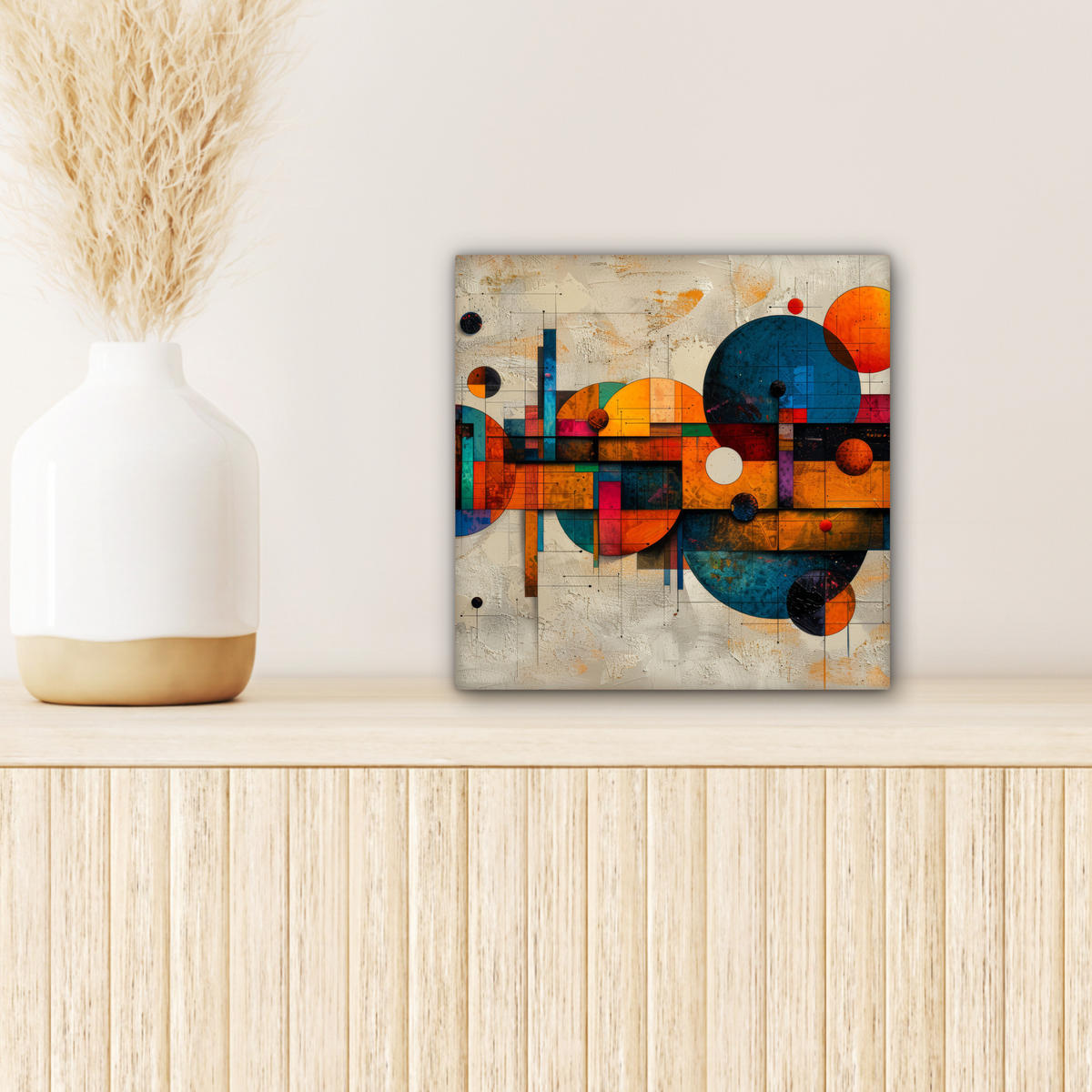 LEINWANDBILD - Vintage - Moderne Kunst - Orange - Geometrische Formen - 20x20 - Wandbilder - Multicolor, Textil (20/20cm) - MuchoWow