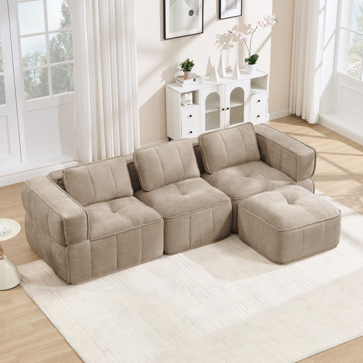 ECKSOFA 271/162/67 cm Sand mit 1 Fußhocker - Sandfarben, Textil (271/162cm) - Oxeza