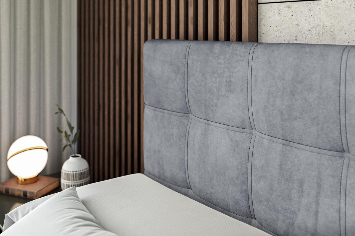 BOXBETT mit Matratze H3 und Lattenrost - MARCE - 160 x 200 cm - Grau - Hellgrau, Holzwerkstoff (160/200cm) - ALTDECOR