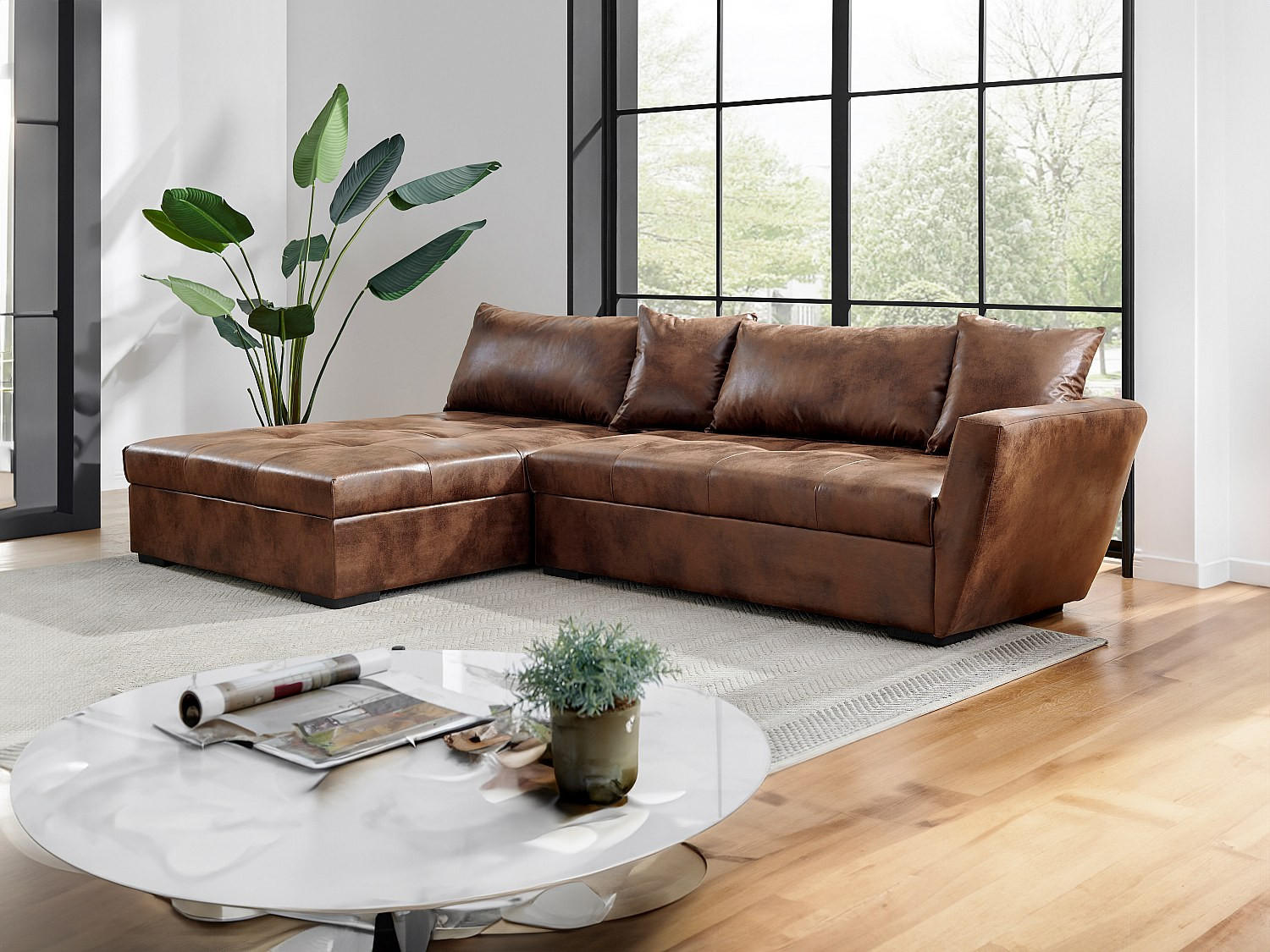 Thumbnail - Vente-Unique Ecksofa, Braun, Textil, Uni, 5-Sitzer, 274x168 cm, Wohnzimmer, Sofas & Couches, Wohnlandschaften, Ecksofas