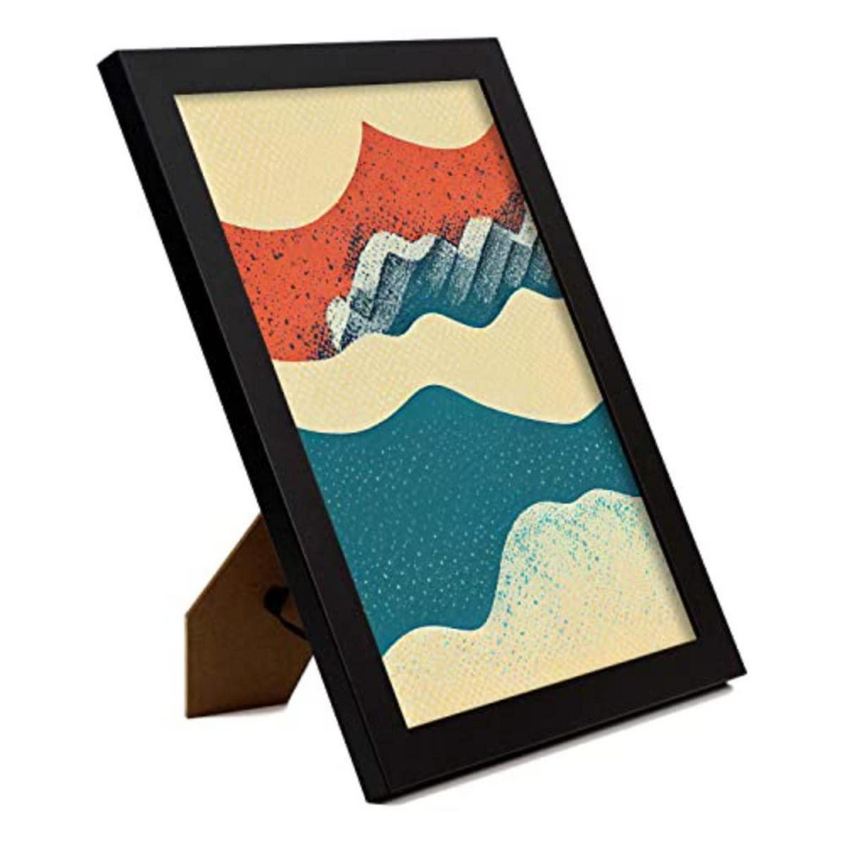 POSTER Set mit 4 Abstrakt Wellen Moderne Galaxien A4 Schwarzer Rahmen - Schwarz, Papier (29.7/3cm) - Nacnic