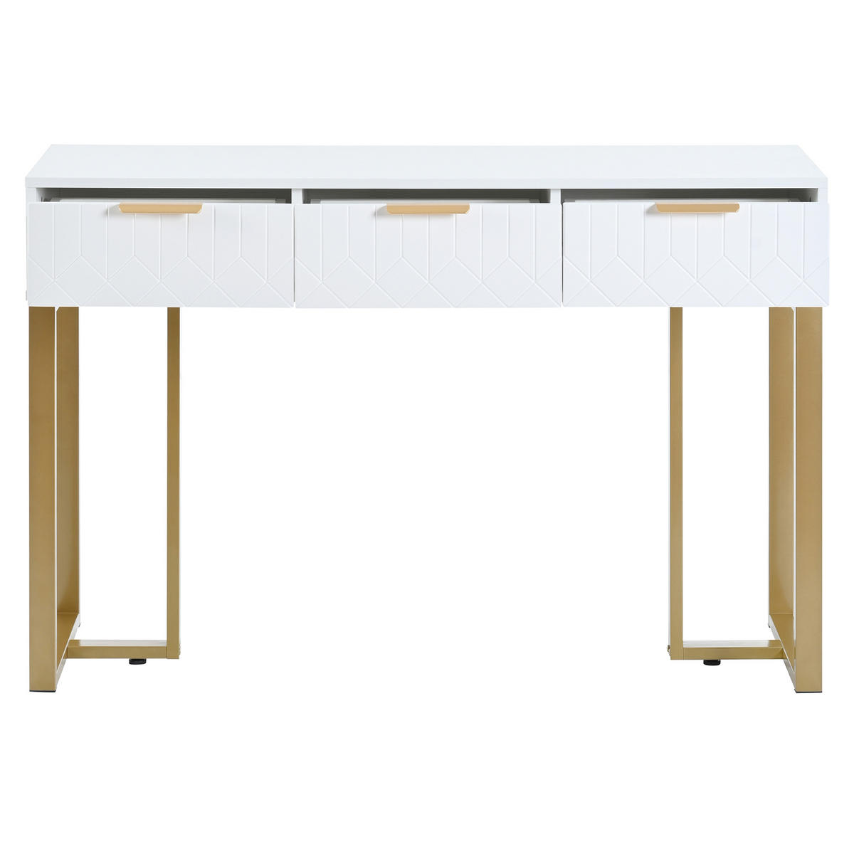 KONSOLENTISCH 120/36/80 cm weiß/gold aus MDF mit 2 Schubladen und verstellbaren Fußpolstern - Weiß, Holzwerkstoff (120/36/80cm) - OKWISH
