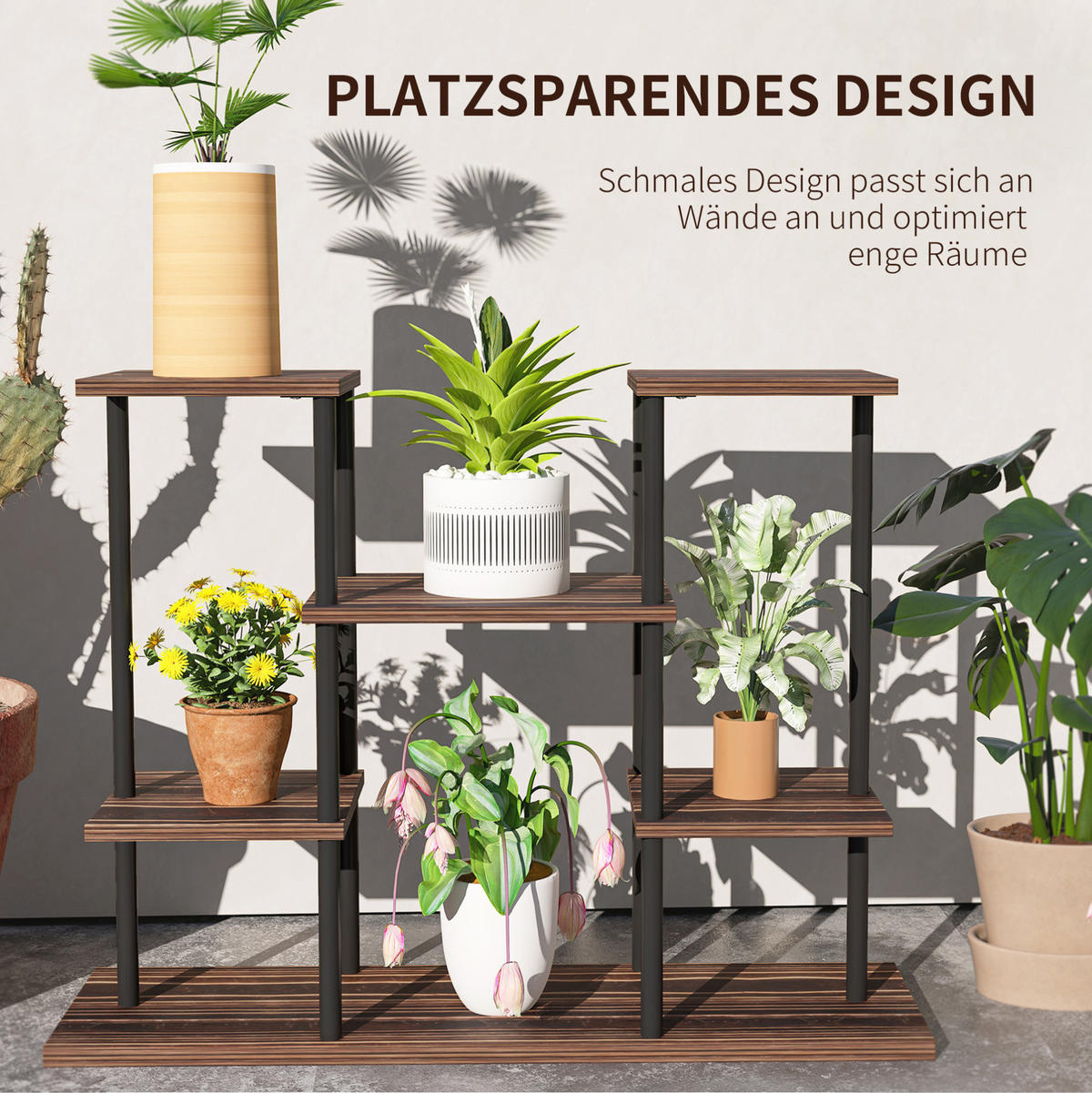 BLUMENTREPPE aus Stahl 80x24x61,5 cm in Braun mit 4 Ebenen - Braun, Metall (24/61.5/80cm) - Modfu
