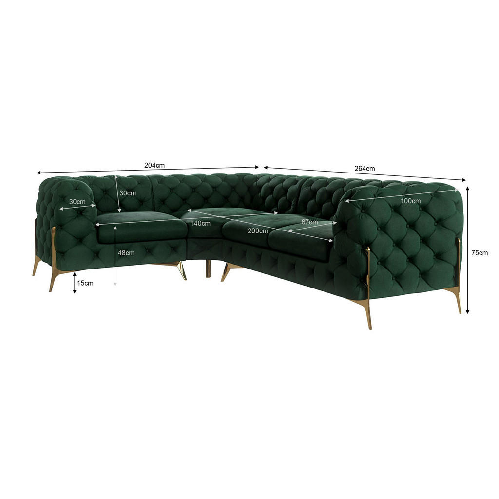 Thumbnail - S-Style Möbel Ecksofa, Smaragdgrün, Textil, Echtholz,Buche, Birke, 5-Sitzer, Füllung: Polyetherschaumkern, Eckteil, L-Fo...