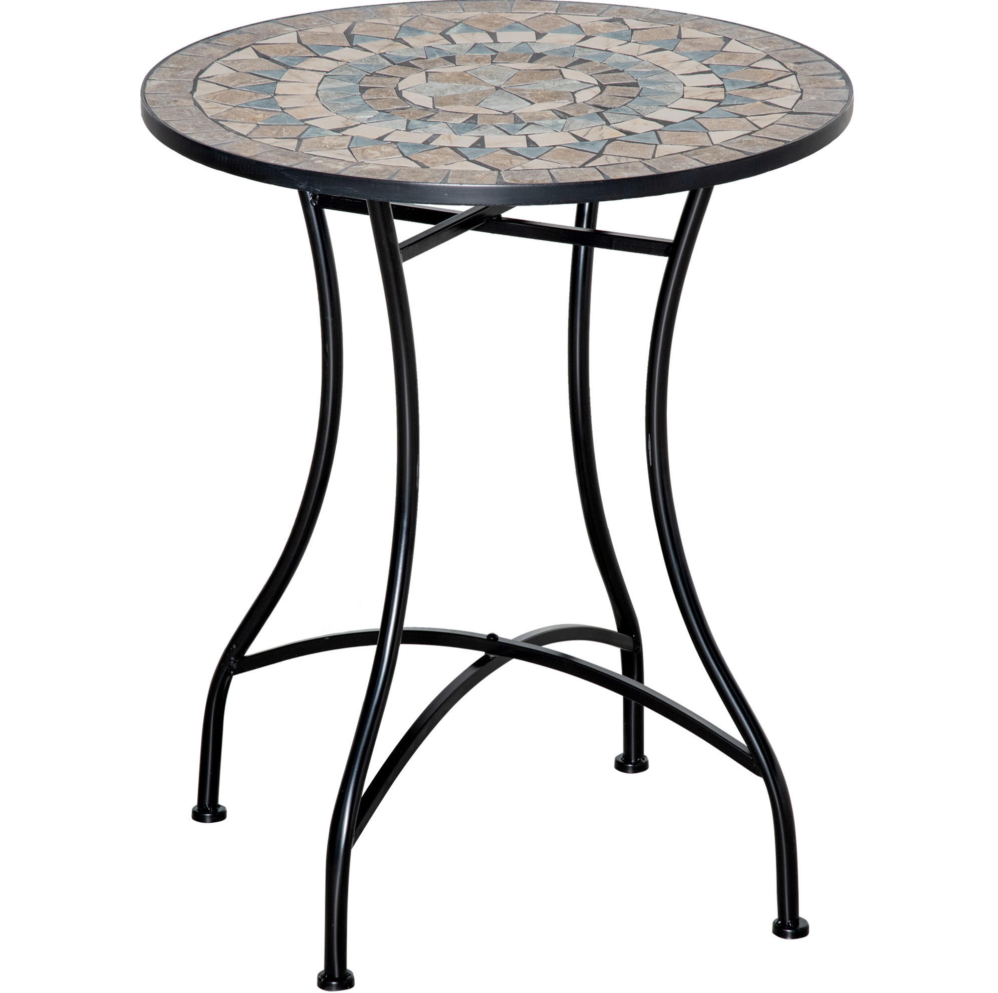 GARTENTISCH 60/60/71 cm beige-schwarz aus Keramik mit Mosaikplatte - Naturfarben, Keramik (60/60/71cm) - OKWISH