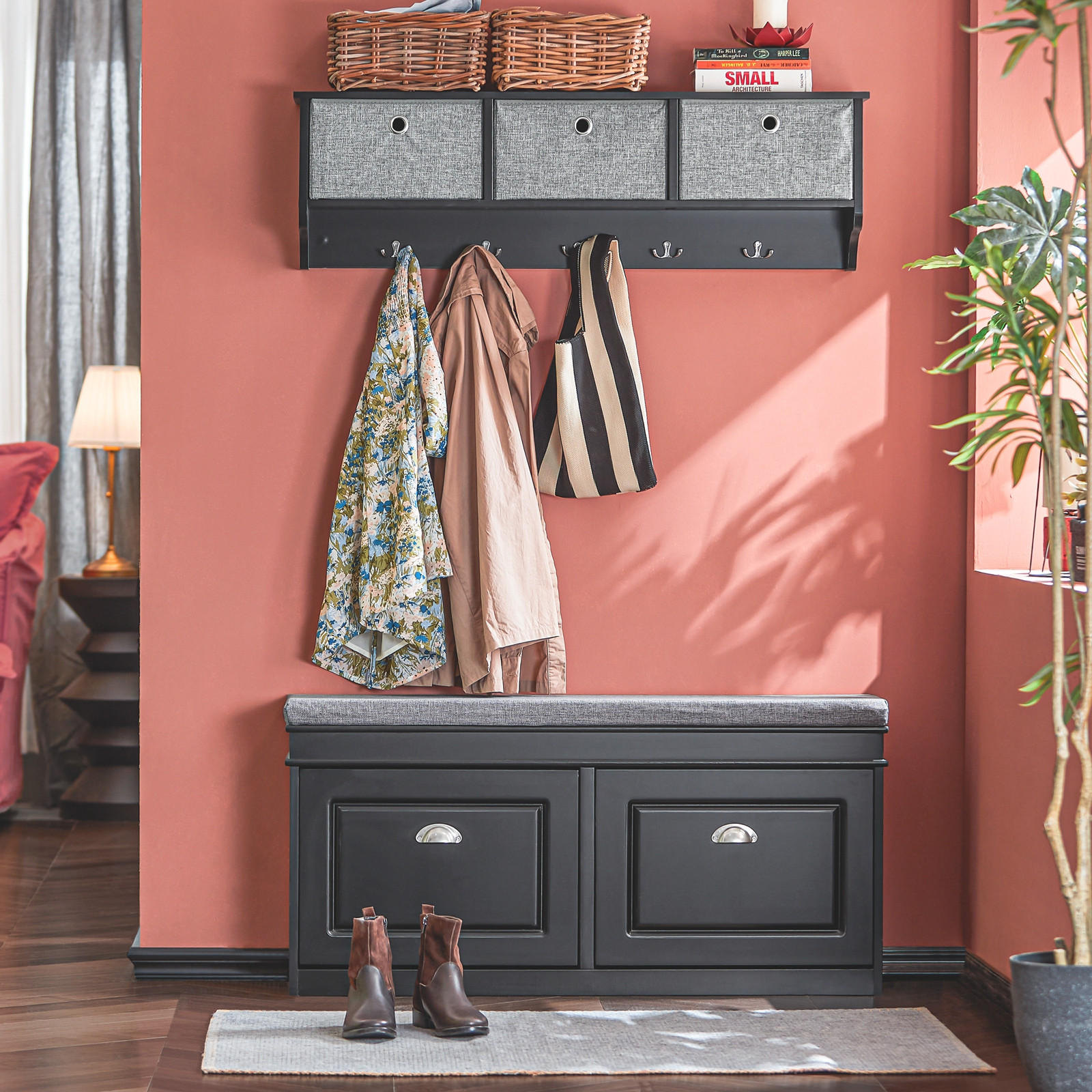WANDGARDEROBE Schwarz - Schwarz, Holzwerkstoff (100/30/20cm) - SoBuy