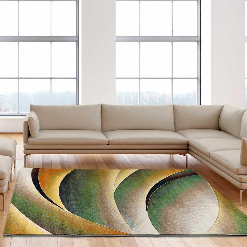 Thumbnail - Atticgo Webteppich, Grün, Orange, Beige, Textil, Grafikmuster, Rechteckig, 160x230 cm, Oeko-Tex® Standard 100, für Fußbo...