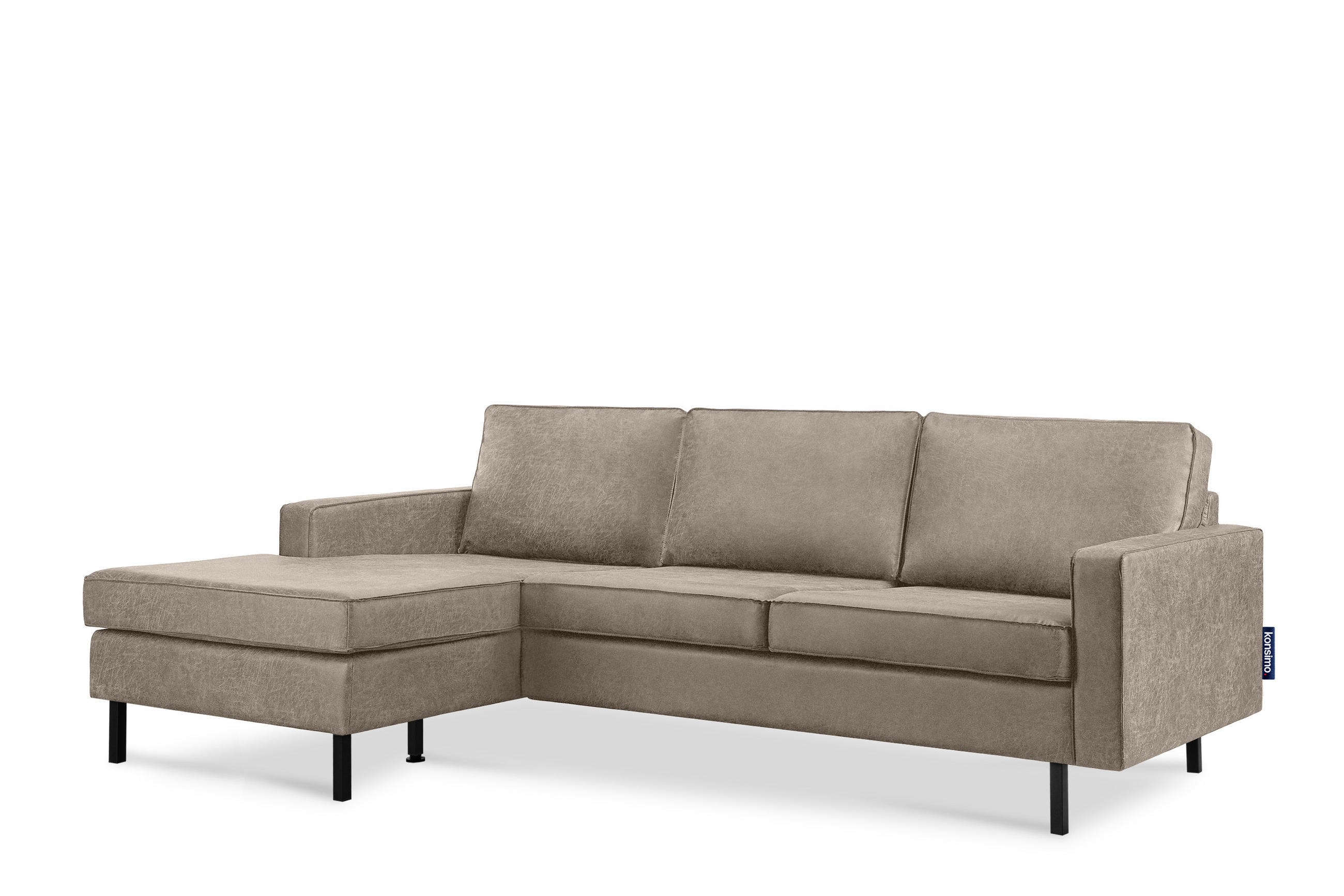 ECKSOFA-LINKS INVIA mit Armlehnen vintage, Lederoptik-Stoff, hellgrau - Hellgrau/Schwarz, Textil (234/160cm) - KONSIMO®