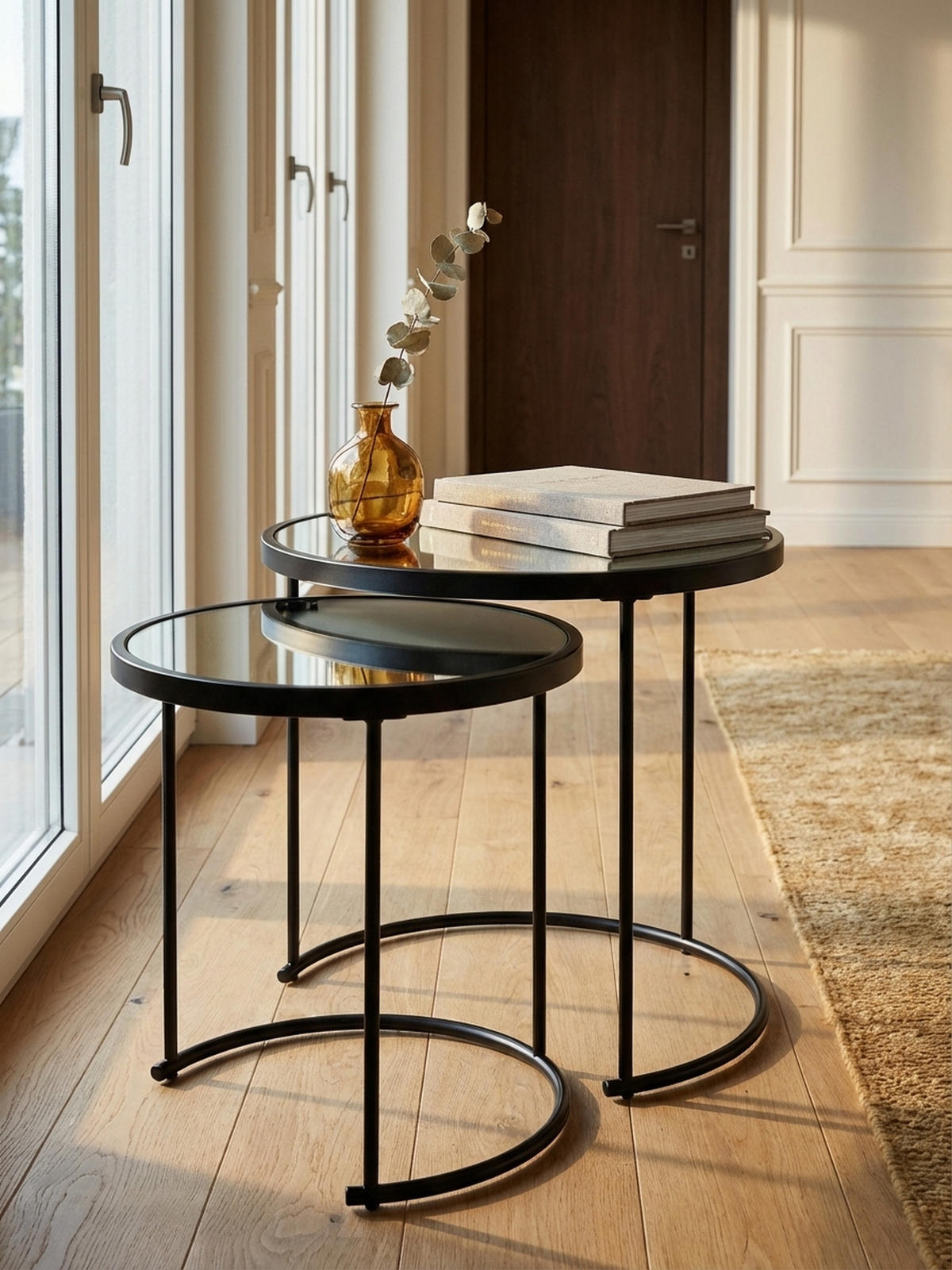 BEISTELLTISCH Set – Schwarz Glasplatte modern 50x50x50 cm 42x45x42 cm - Schwarz, Glas/Metall (50/50/50cm) - KADIMA DESIGN