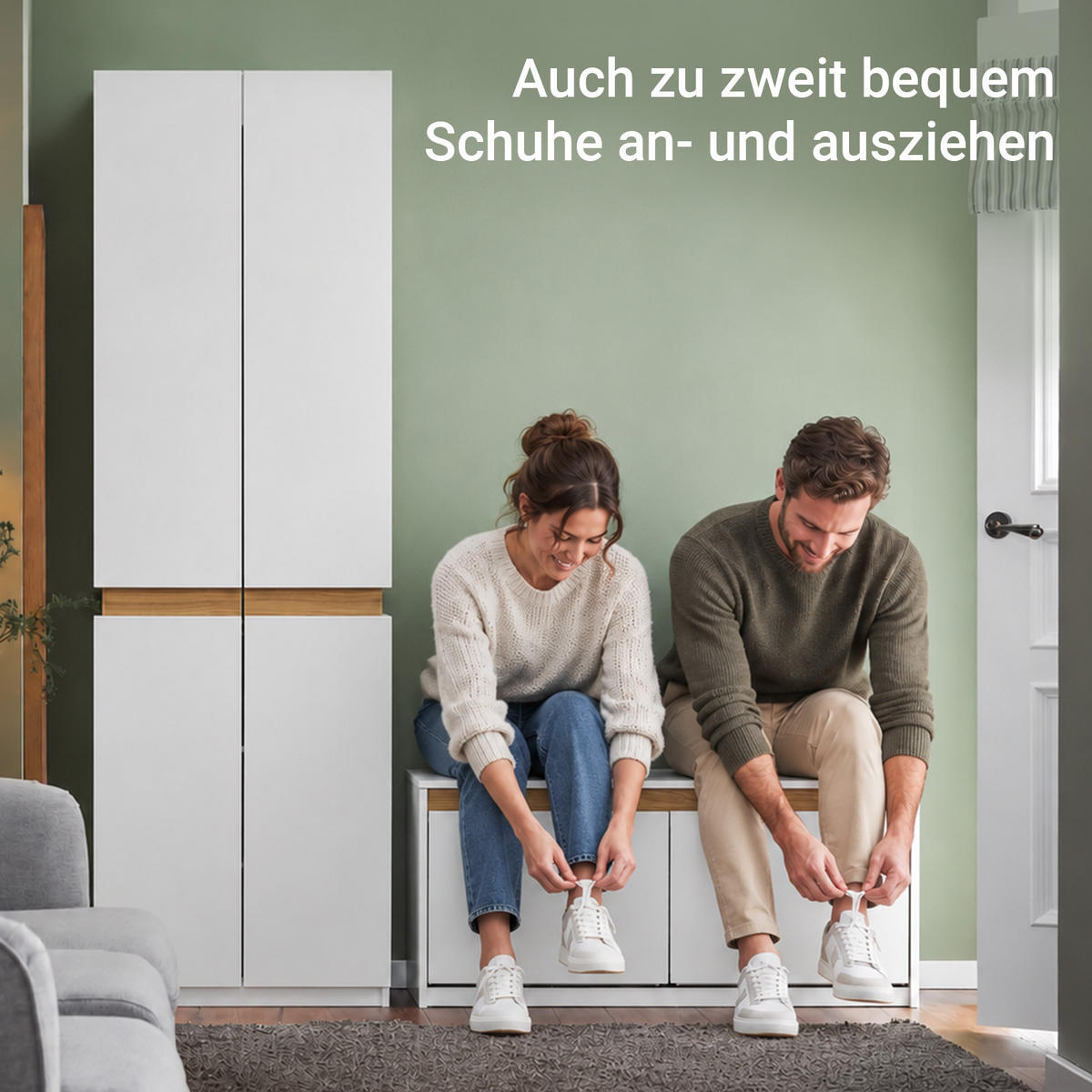 SCHUHBANK mit 2 Klappen, 104x47x30 cm, Weiß mit Holz-Sitzfläche, 8 Paar Schuhe, für Flur, Diele & Schlafzimmer - Weiß, Holzwerkstoff (104/47/30cm) - SoBuy