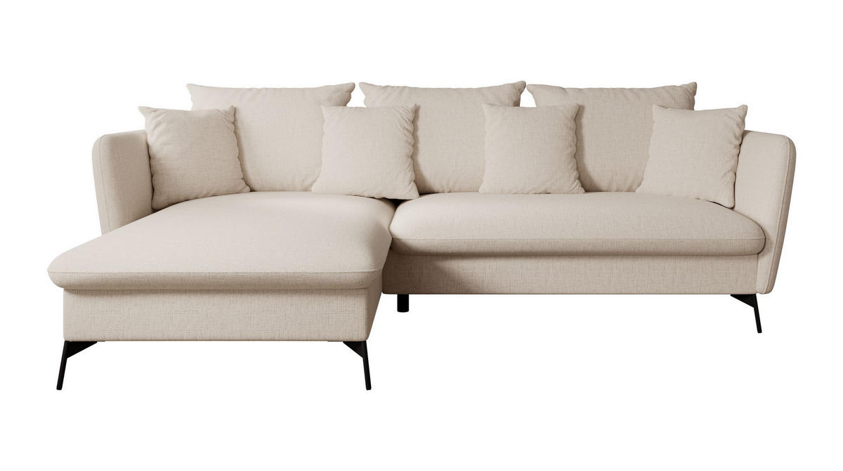 ECKSOFA FERRO Creme Chenille mit Schlaffunktion - Creme, Holz (258/167cm) - MASSENO