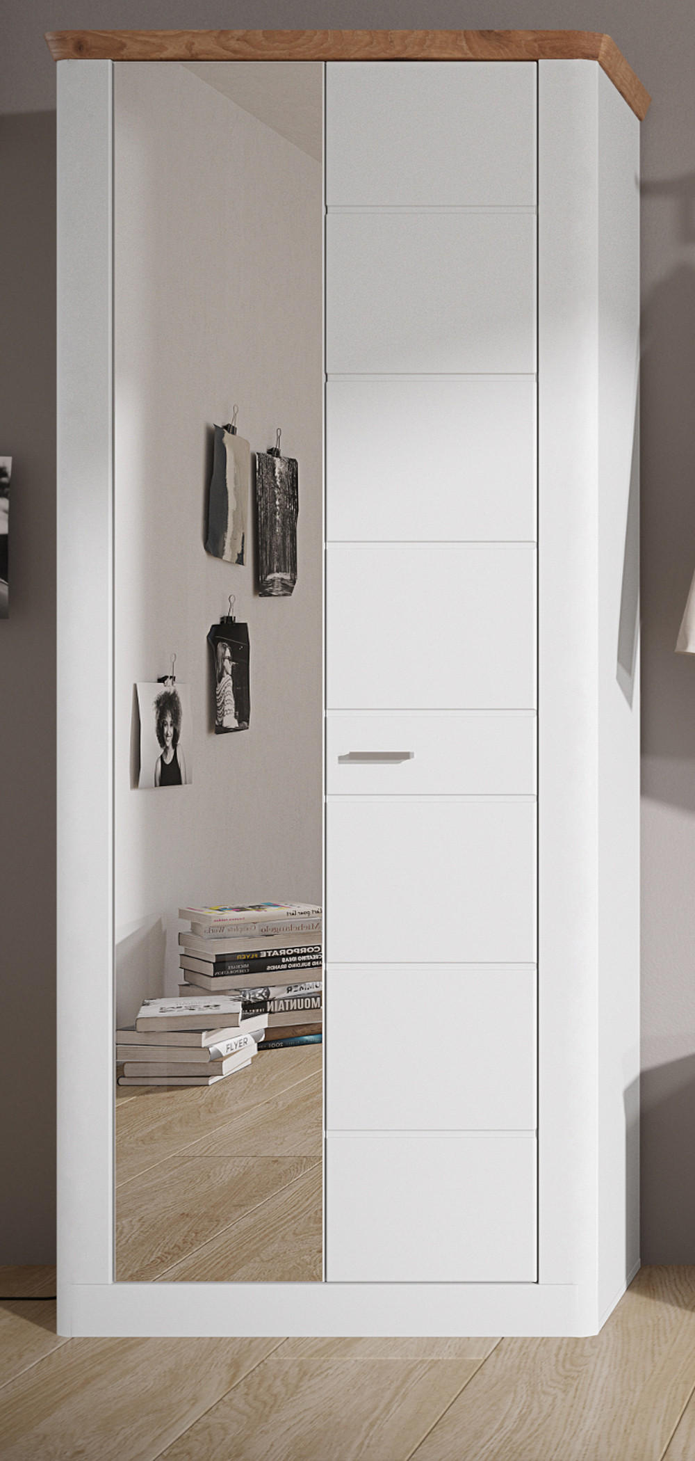 GARDEROBENSCHRANK weiß matt und Eiche 79 x 204 cm, mit Soft-Close - Eichefarben/Silberfarben, Glas/Holzwerkstoff (79/204/37cm) - Inn.Furn