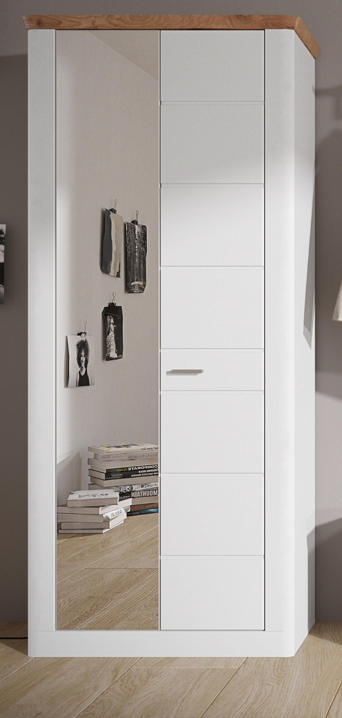 GARDEROBENSCHRANK weiß matt und Eiche 79 x 204 cm, mit Soft-Close - Eichefarben/Silberfarben, Glas/Holzwerkstoff (79/204/37cm) - Inn.Furn