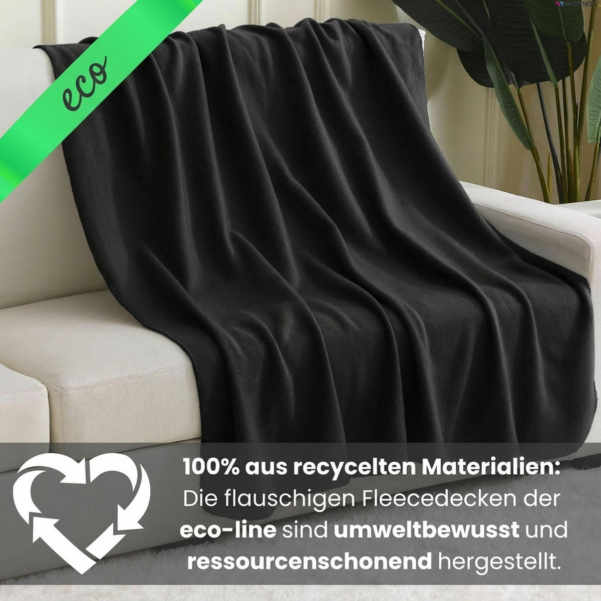 2ER Set Fleecedecken 130x160 eco-line aus 100% recyceltem Material schwarz - Schwarz, Textil (130/160cm) - wometo