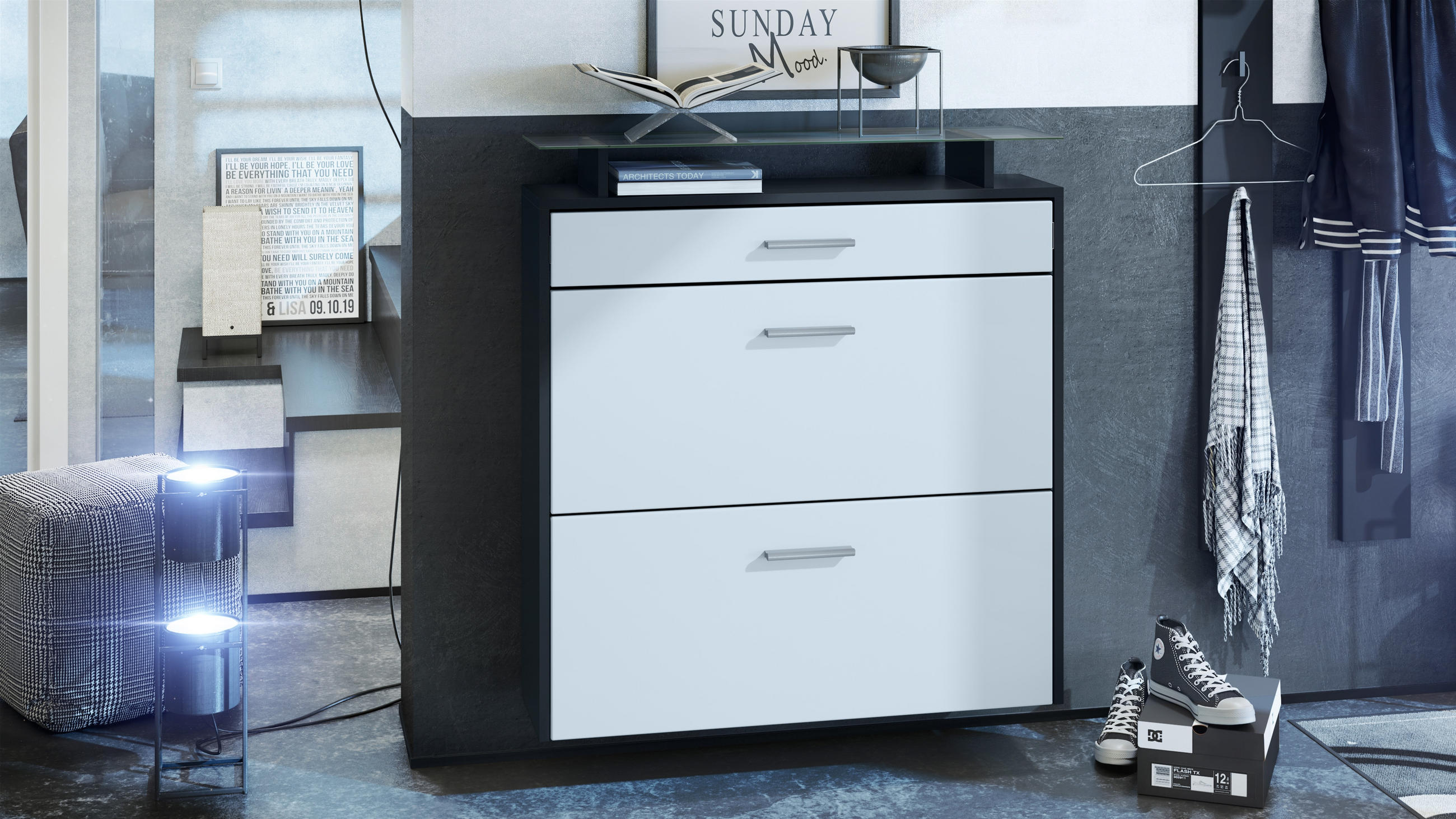 SCHUHSCHRANK Malea Front in Weiß matt - Weiß, Holzwerkstoff (89/96/23cm) - Vladon