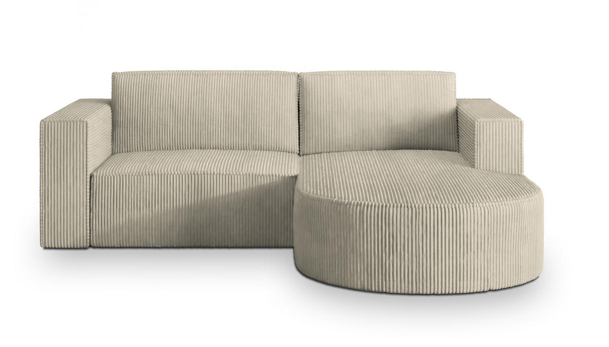 ECKSOFA SORELA P R-S Creme Kordstoff mit Schlaffunktion - Creme, Holz (263/174cm) - MASSENO
