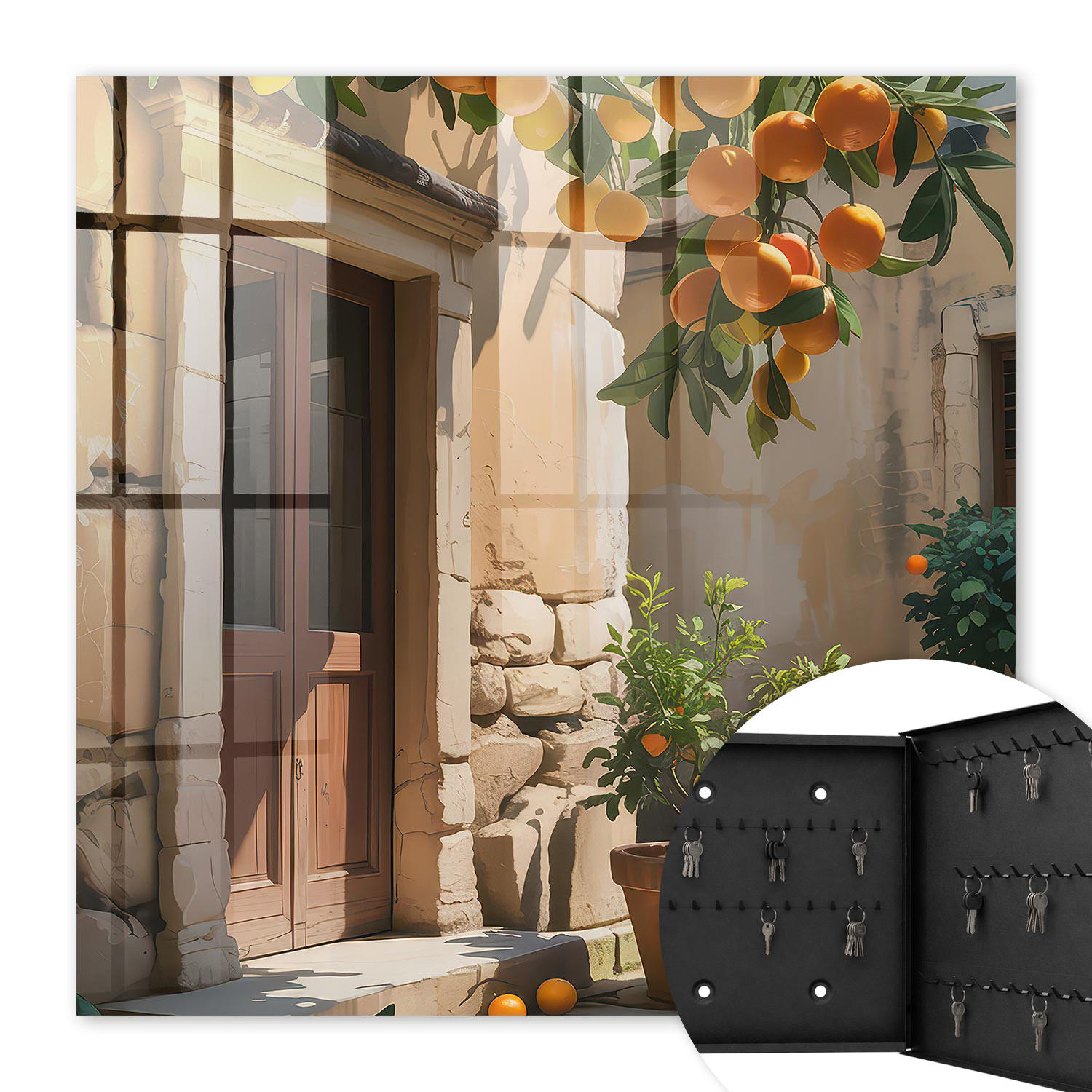 SCHLÜSSELBOX Schwarz 30x30 cm- Türöffnung nach rechts - Orangen-Rückzug - Orange, Metall (30/30/5cm) - TULUP