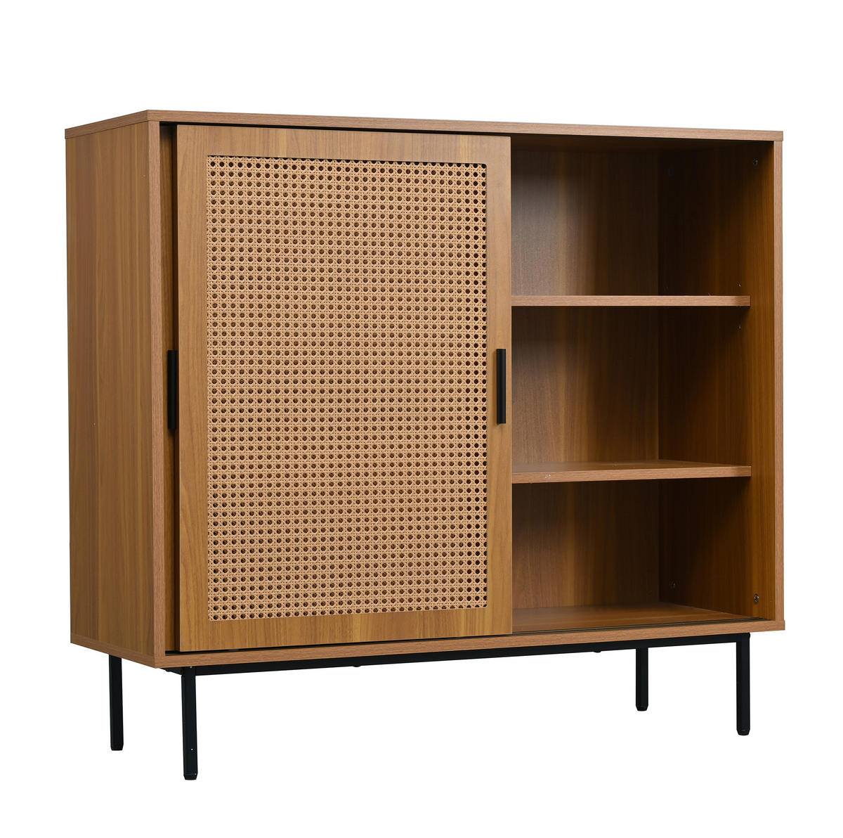 SIDEBOARD aus Spanplatte 100x37x90 cm Walnuss mit Rattan-Schiebetüren und 3 Regalböden - Walnussfarben, Holzwerkstoff (100/90/37cm) - IVMEU