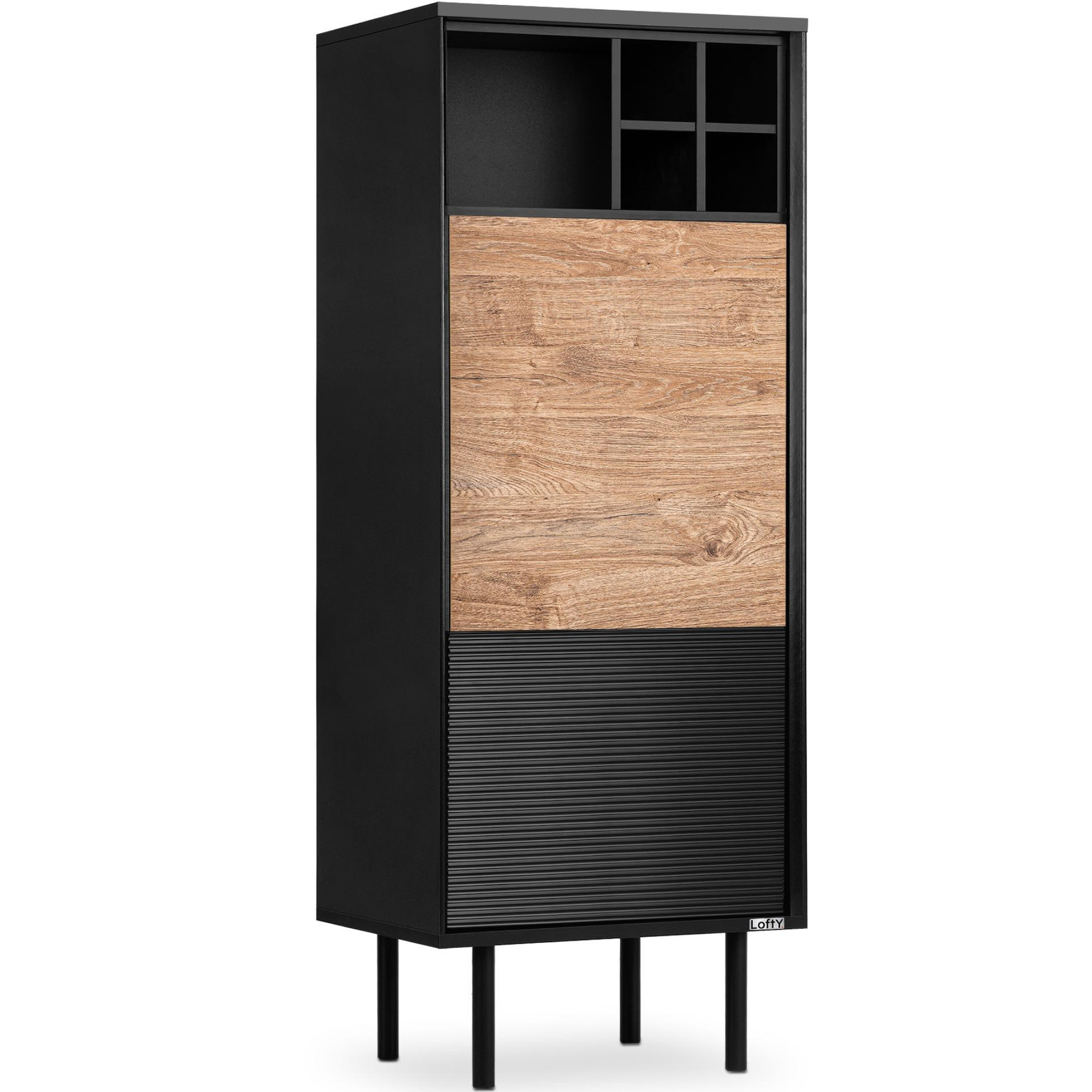 REGALE LOFTY Weineinlage, schwarz / Eiche natur - Eichefarben/Schwarz, Holzwerkstoff (52/135/41cm) - KONSIMO®