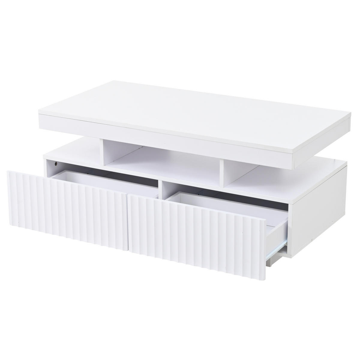 COUCHTISCH aus Spanplatte 100x50x45 cm Weiß mit 2 Schubladen und app-gesteuerter LED-Beleuchtung - Weiß, Holzwerkstoff (100/50/45cm) - IVMEU