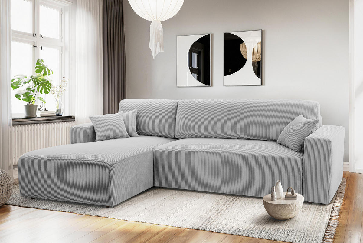 ECKSOFA L Form Catea Hellgrau 279/145/84 cm Links mit Schlaffunktion - Hellgrau/Schwarz, Kunststoff/Textil (145/279cm) - AX Living