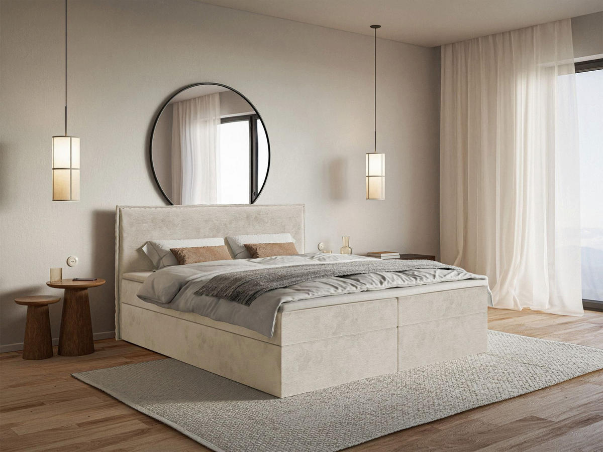 BOXBETT Softie Beige Velours wasserabweisend 160x200 cm - Beige, Textil (160/200cm) - Selsey