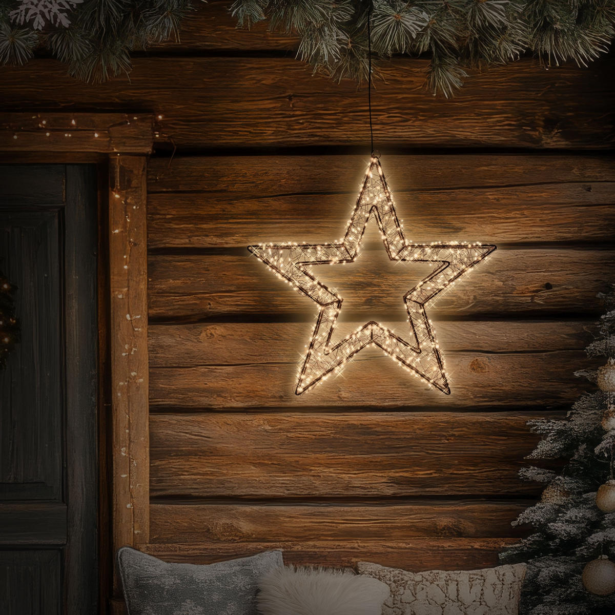 LED-WEIHNACHTSSTERN 50 cm 720 LEDs Extra-Warmweiß mit Timer aus Metall - Schwarz, Metall (50/50/8cm) - ECD-Germany