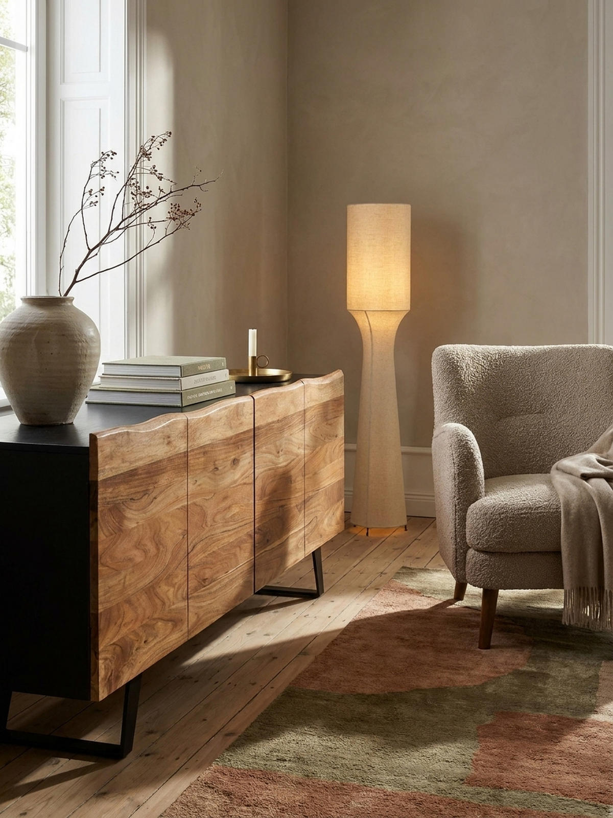 SIDEBOARD – Akazie Massivholz, 180x75x45 cm, mit Baumkante, Türen, Metallbeine - Schwarz, Holz/Metall (180/75/45cm) - KADIMA DESIGN