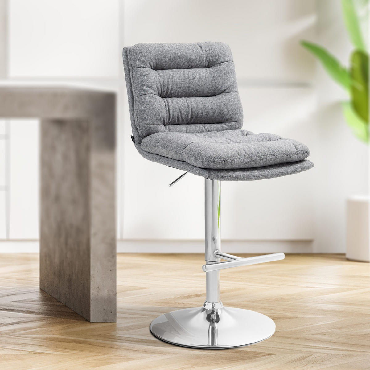 BARHOCKER Stoff grau - Chromfarben/Grau, Textil/Metall (42/94/56cm) - CLP
