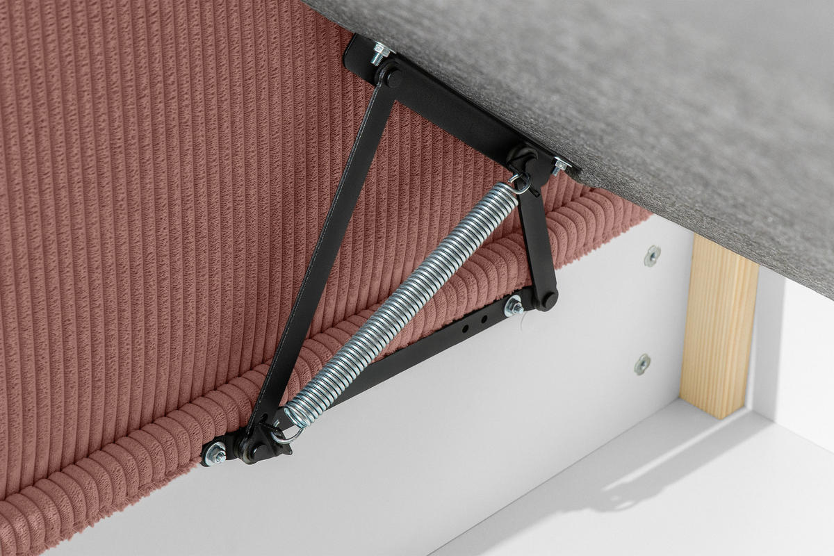 JUGENDBETT ROTI Einzelbett mit Bettkasten, 90x200cm, Bett mit Bonellmatratze, mit Rückenlehne - Pink/Schwarz, Holz/Holzwerkstoff (92/200cm) - KONSIMO®