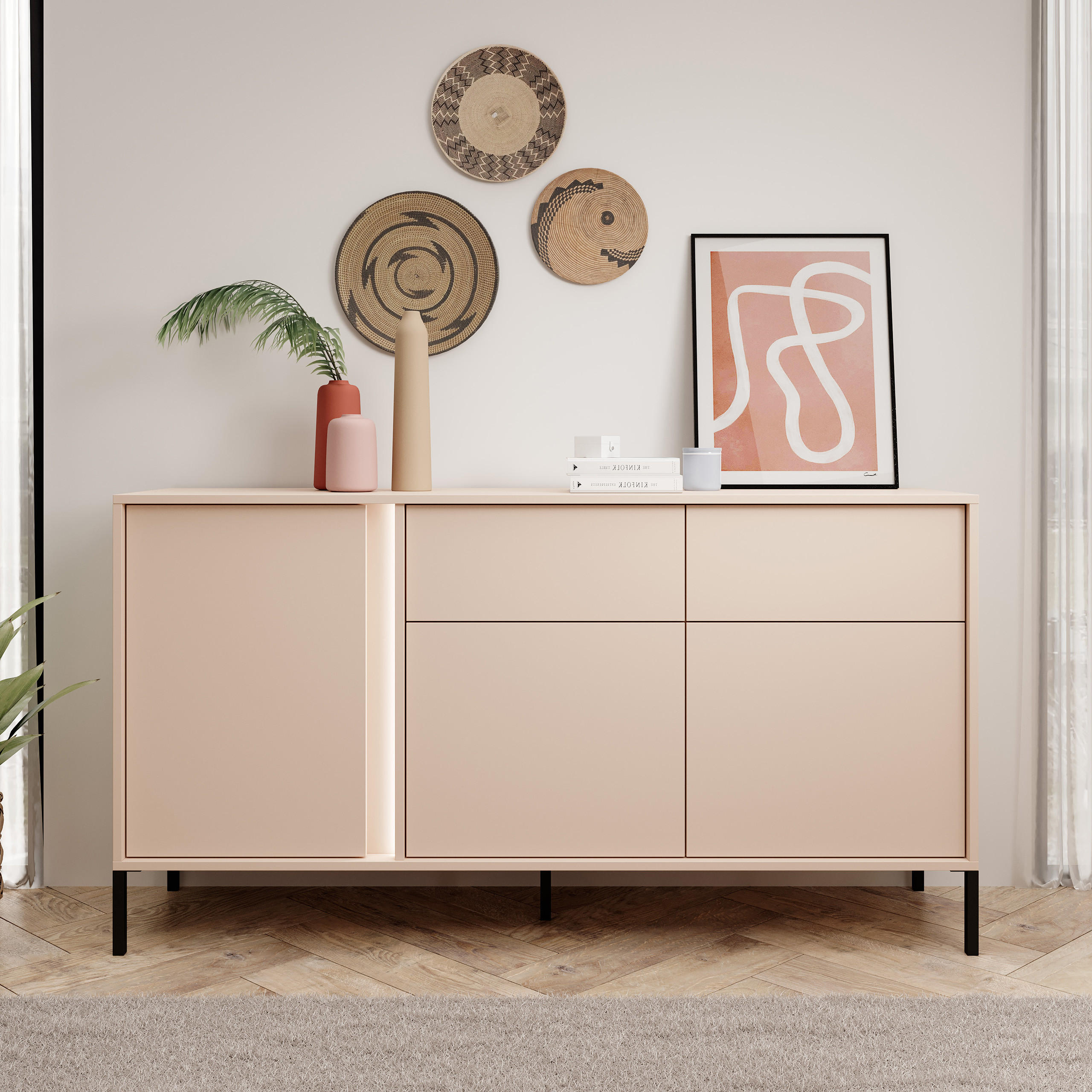 SIDEBOARD DASTINO 153/81/40 cm mit 2 Schubladen und 3 Türen Beige - Beige, Holzwerkstoff (153/81/40cm) - MASSENO